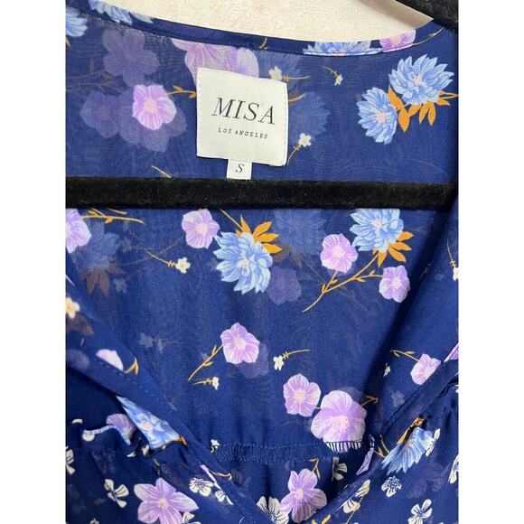 MISA Los Angeles Size SM Dress Blue With Floral Print Ruffles - Picture 5 of 6